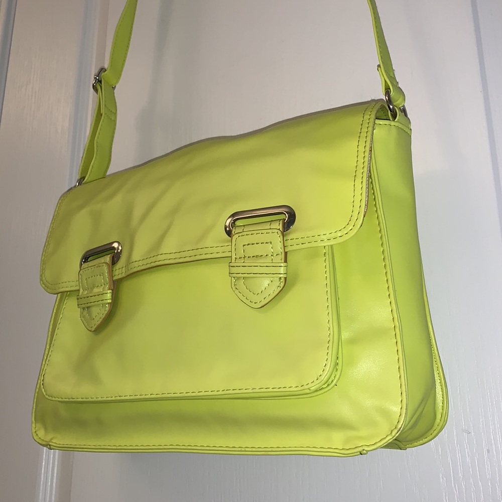Neon Yellow Leather Messenger Bag